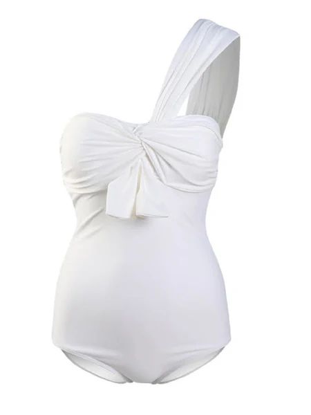 'Mae' Knotted Front One Shoulder Swimsuit | Goodnight Macaroon