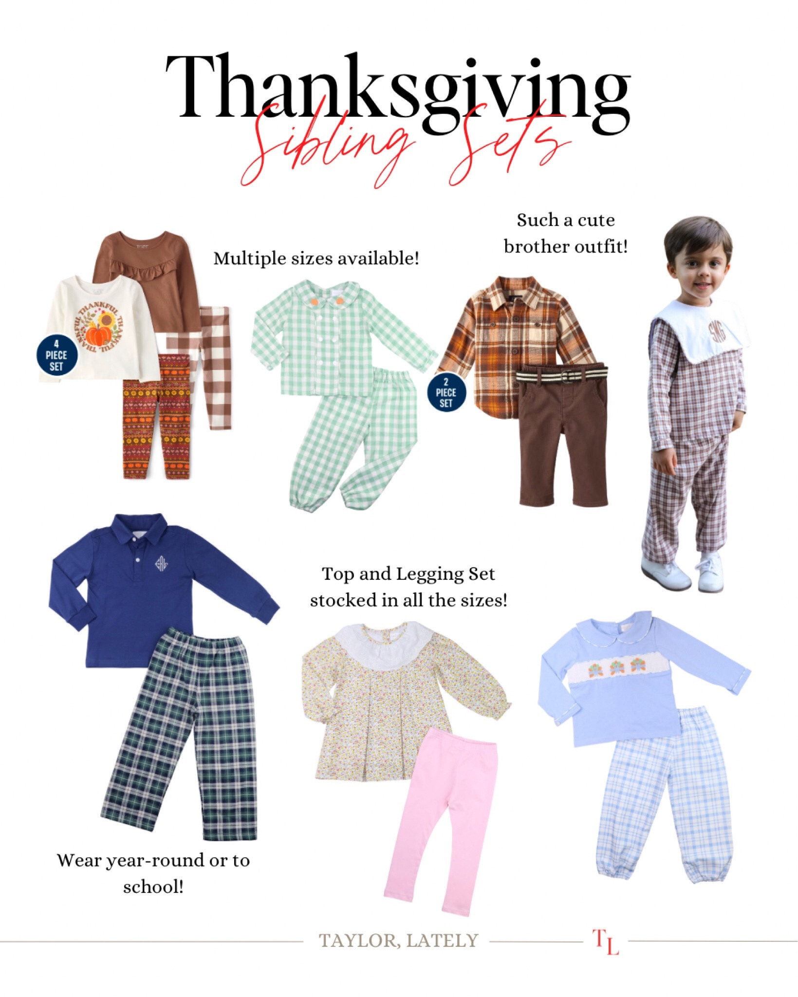 The cutest kids Thanksgiving day outfits!! These matching sets will be easy to style and match amongst your kiddos.

Kids Thanksgiving | Thanksgiving Outfit | Sibling Sets | Matching Sets | Kids Clothes | Kids Sets | Kids Fashion 

#LTKfamily #LTKSeasonal #LTKHoliday