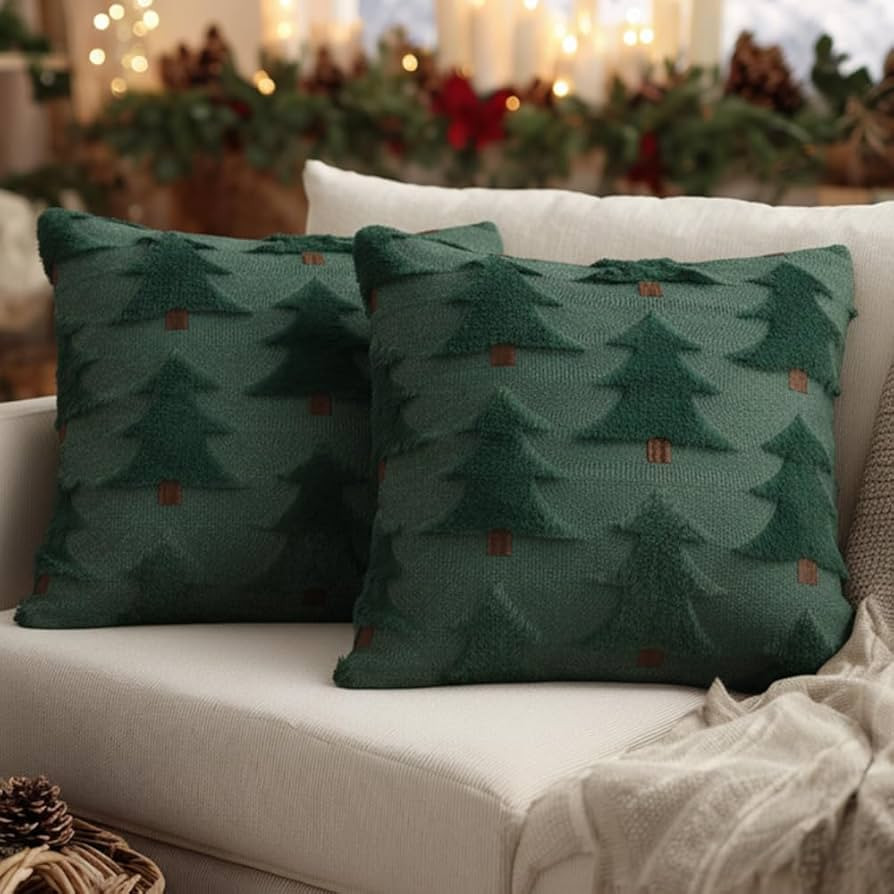 GEEORY Christmas Pillow Covers 18x18 Inch Set of 2, Christmas Decorations Xmas Tree Soft Plush Fl... | Amazon (US)