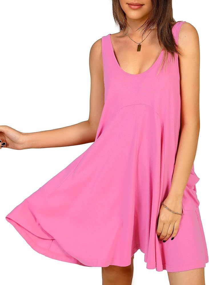 GUBERRY Women's Summer Casual Sleeveless V Neck Mini Dress Curved Swing Beach Sundress with Pocke... | Amazon (US)