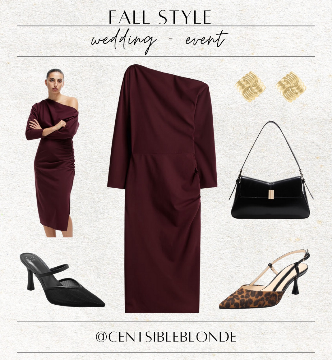 Wedding guest, cocktail attire, wedding guest dress, burgundy dress, date night, h&m dress, midi dress, leopard heels, slingback, black heels, gold earrings, black handbag, 
black heels

#LTKWedding #LTKShoeCrush #LTKSaleAlert