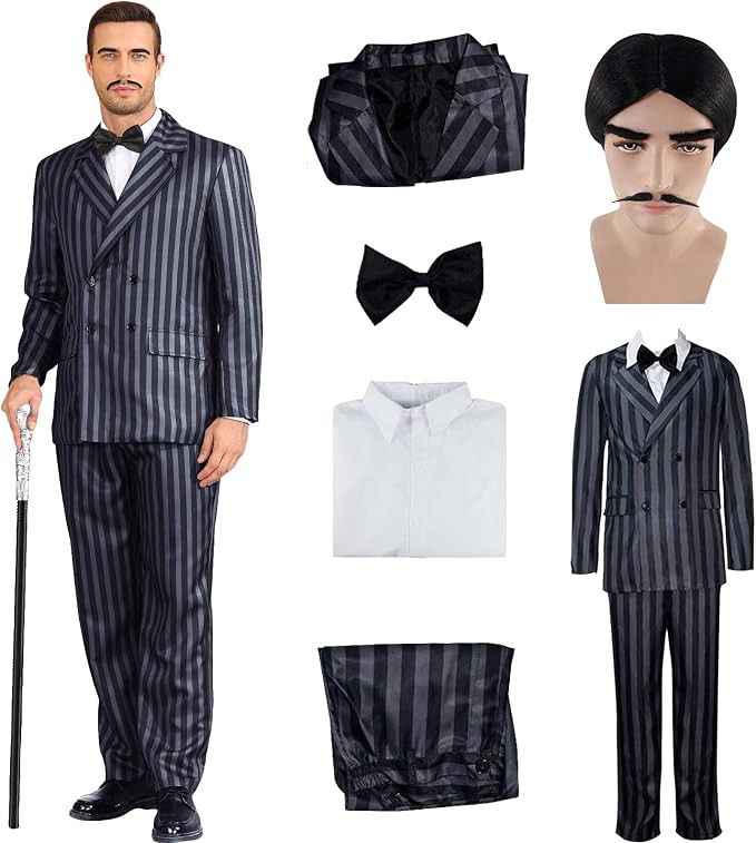 Men's 1920s Gangster Costume Pinstripe Suit Blazer Jacket Shirt Pants Set with Necktie Halloween ... | Amazon (US)