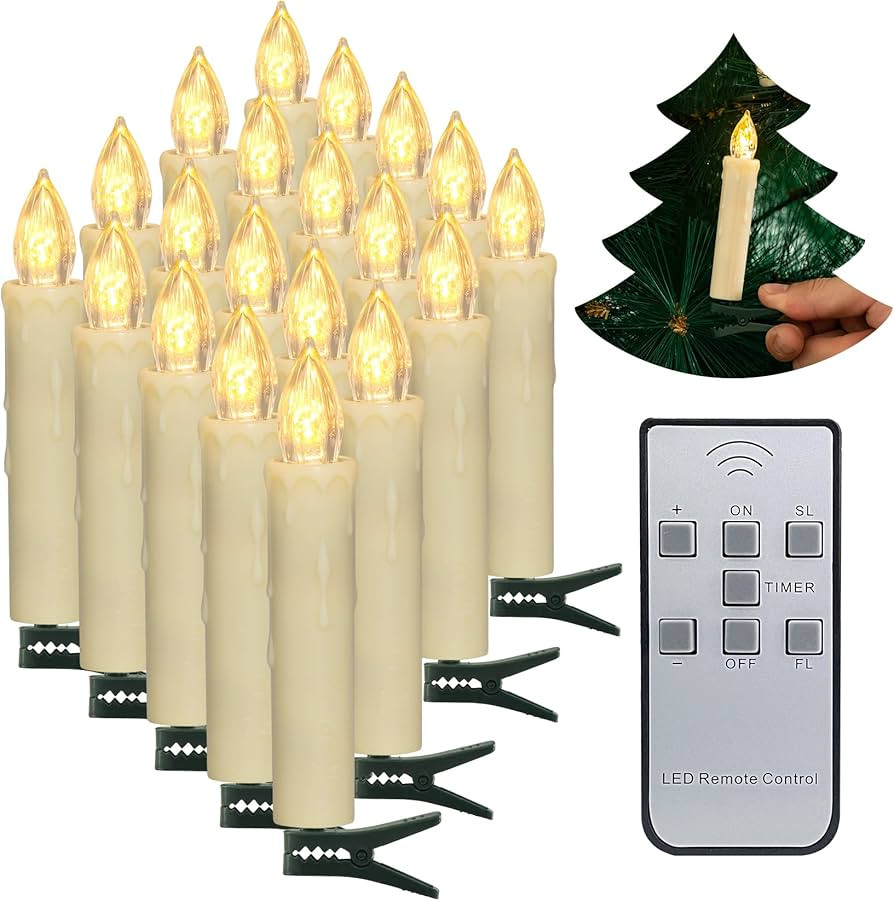 PChero Christmas Tree Candles, 20pcs LED Flameless Flickering Battery Taper Candles with Remote T... | Amazon (UK)
