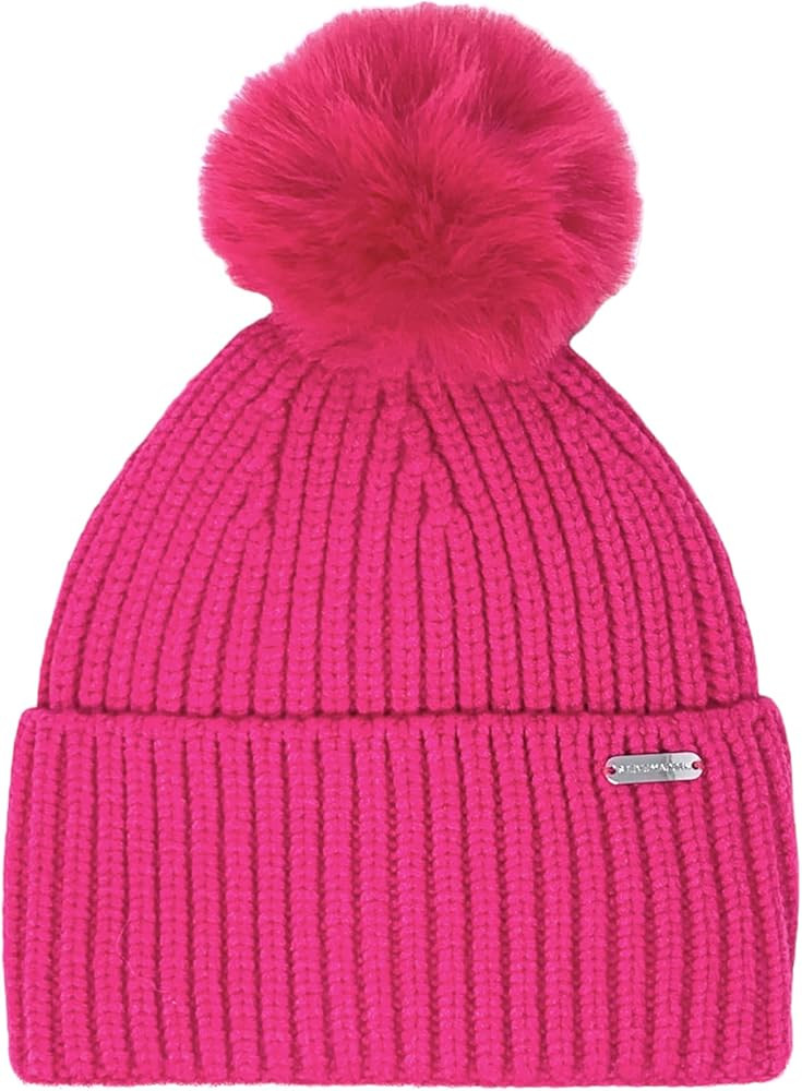 Steve Madden Women's Wide Cuff Space Dye Faux Fur Pom Beanie | Amazon (US)