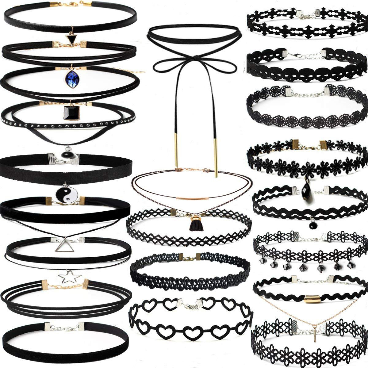 YOKER 22 Pcs Necklaces Black Velvet Choker Set for Womens Velvet Choker Set Classic Gothic Tattoo... | Amazon (US)