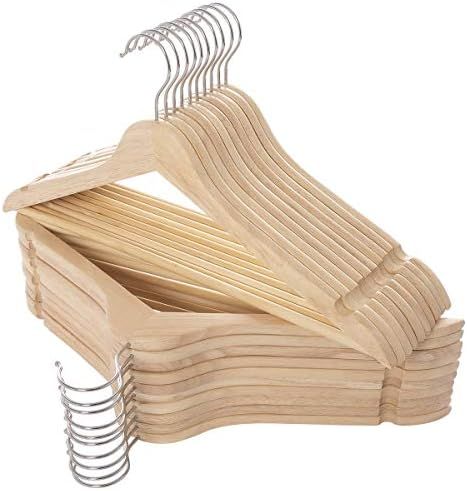 ELONG HOME Solid Wooden Hangers 30 Pack, Wood Suit Hangers with Extra Smooth Finish, Precisely Cu... | Amazon (US)