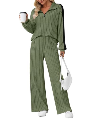 Matching Lounge Sets for Women 2 Piece Sweatsuits Zip Outfit Green M | Amazon (US)