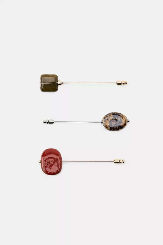 3-PACK OF PIN BROOCHES WITH STONES | Zara US
