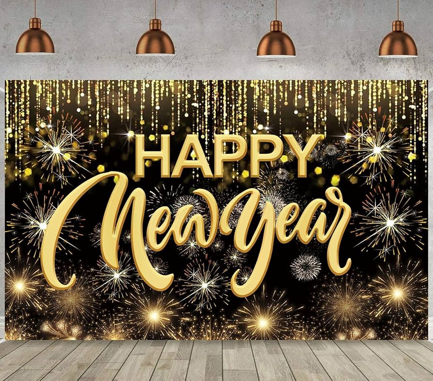 Happy New Year Hanging Extra Large Fabric Sign Poster Background Banner with Firework Pattern for... | Amazon (US)