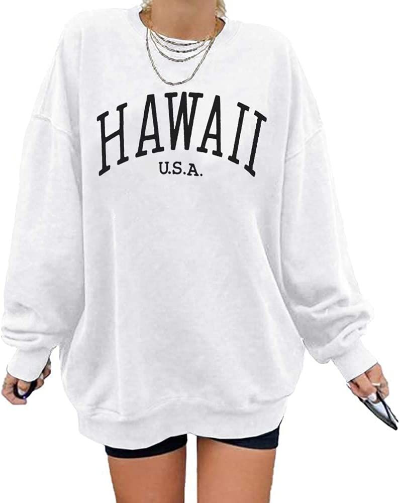 Langwyqu Women's Oversized Sweatshirt Los Angeles California Crewneck Long Sleeve Casual Loose Pu... | Amazon (US)
