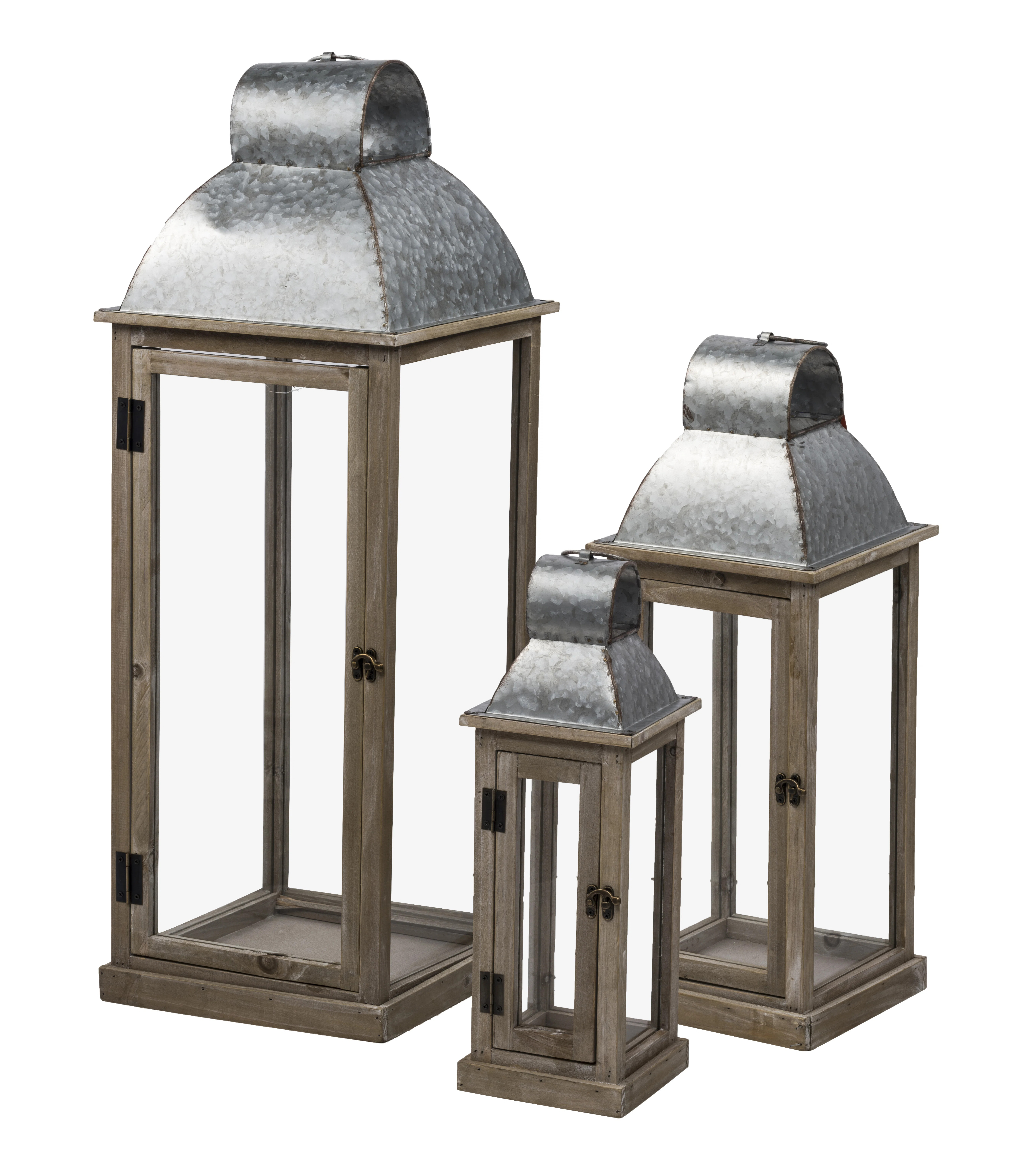 3 Piece Wood and Glass Lantern Set | Wayfair North America