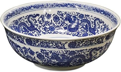 ChinaFurnitureOnline Porcelain Basin Bowl with Blue and White Chinoiserie Design | Amazon (US)