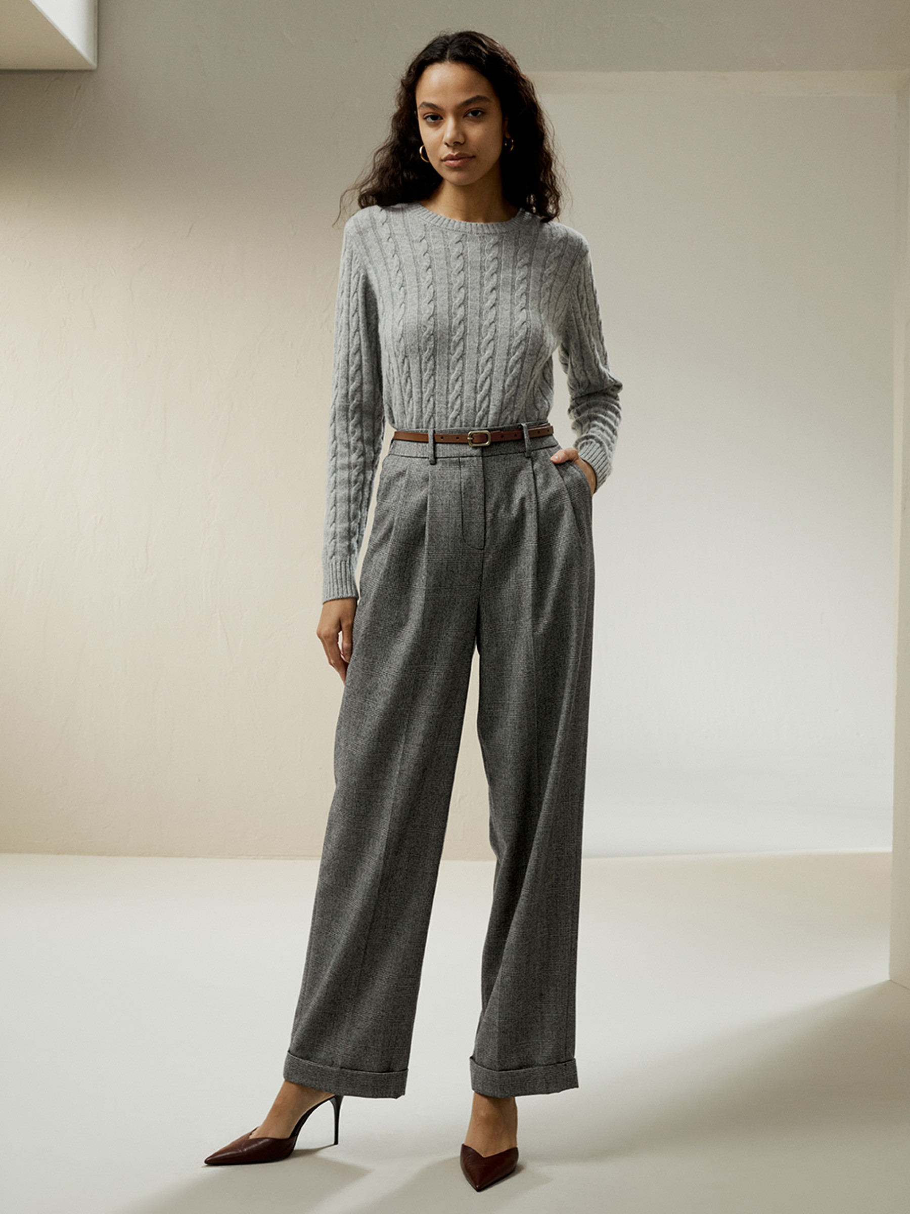 Classic Cable Knit Sweater with Ribbed Edges | LilySilk