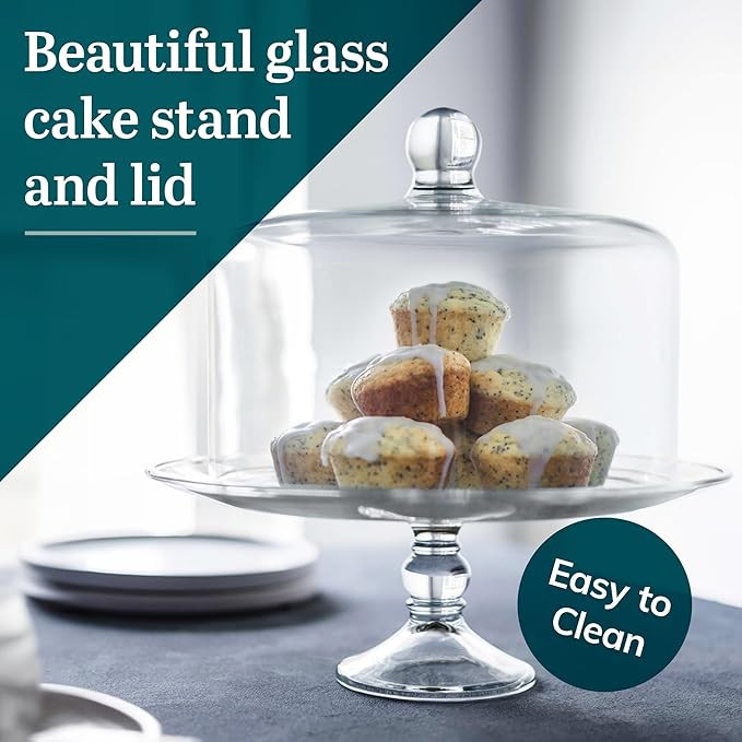 Libbey Selene Glass Cake Stand with Dome Lid, Elegant Curved Footed Glass Cake Holder, Covered Ca... | Amazon (US)