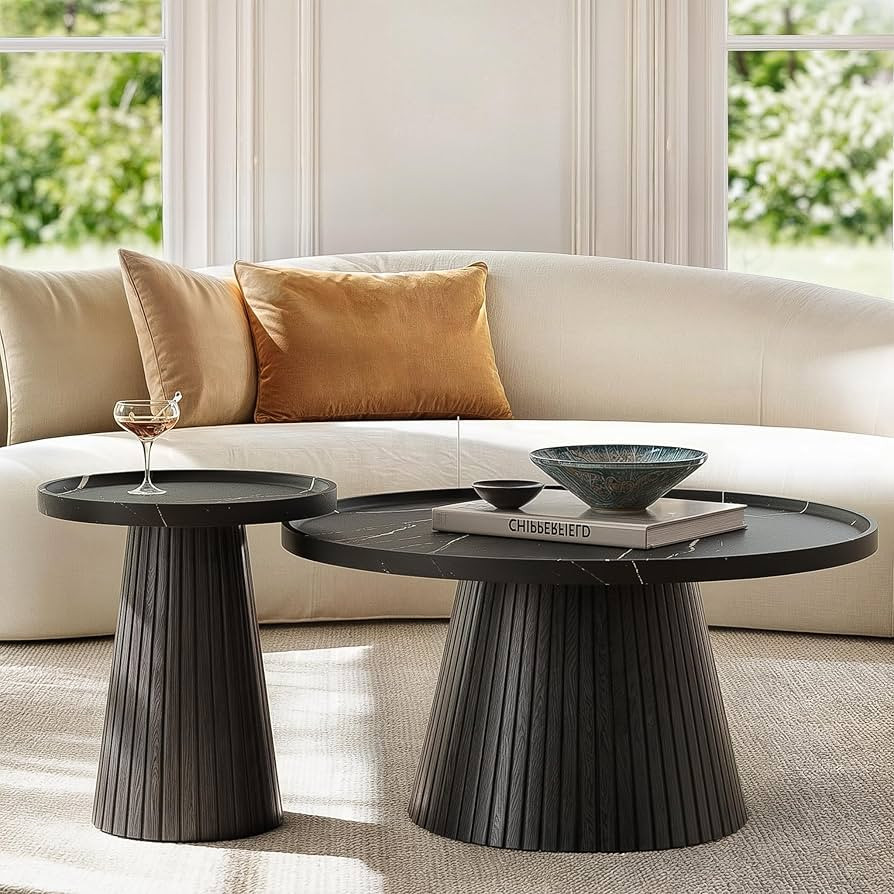 win2win Nesting Coffee Table Set of 2, Modern Coffee Table with Marble Veneer, Fluted Round Tea T... | Amazon (US)