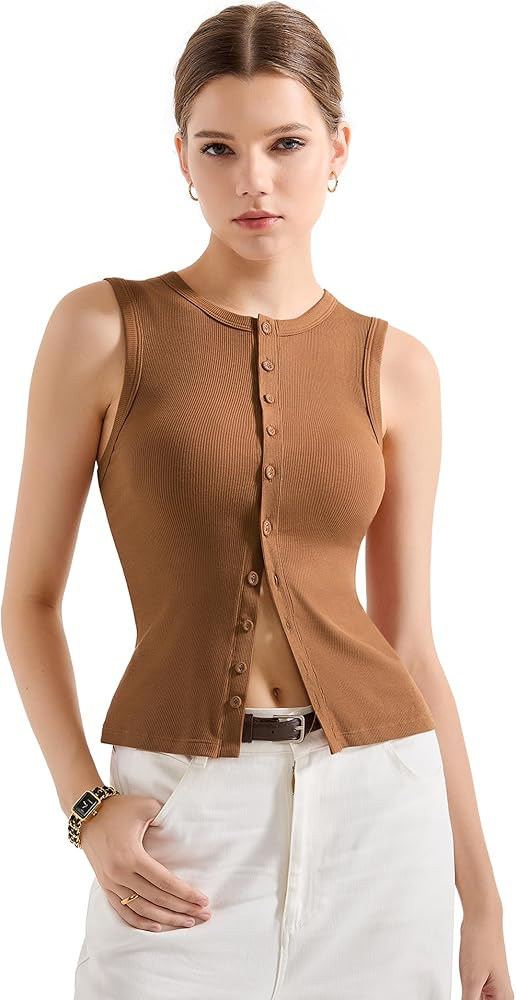 SUUKSESS Women Button Down Going Out Trendy Tops Ribbed Sexy Vest Y2K Tank Tops | Amazon (US)