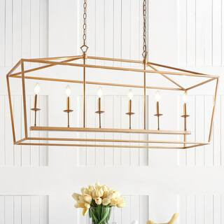 JONATHAN Y Pagoda 49 in. 6-Bulb Antique Gold Lantern Metal LED Pendant-JYL7439B - The Home Depot | The Home Depot