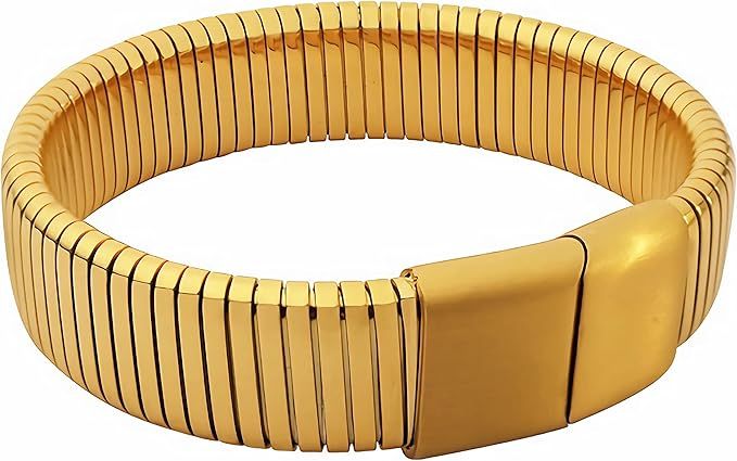 FLUIDABLE Donna Bracelet, 18K Gold Plated Stripe Textural Flexible Bangle Bracelet For Women And ... | Amazon (UK)