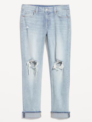 Mid-Rise Boyfriend Straight Roll Cuff Jeans for Women | Old Navy (US)