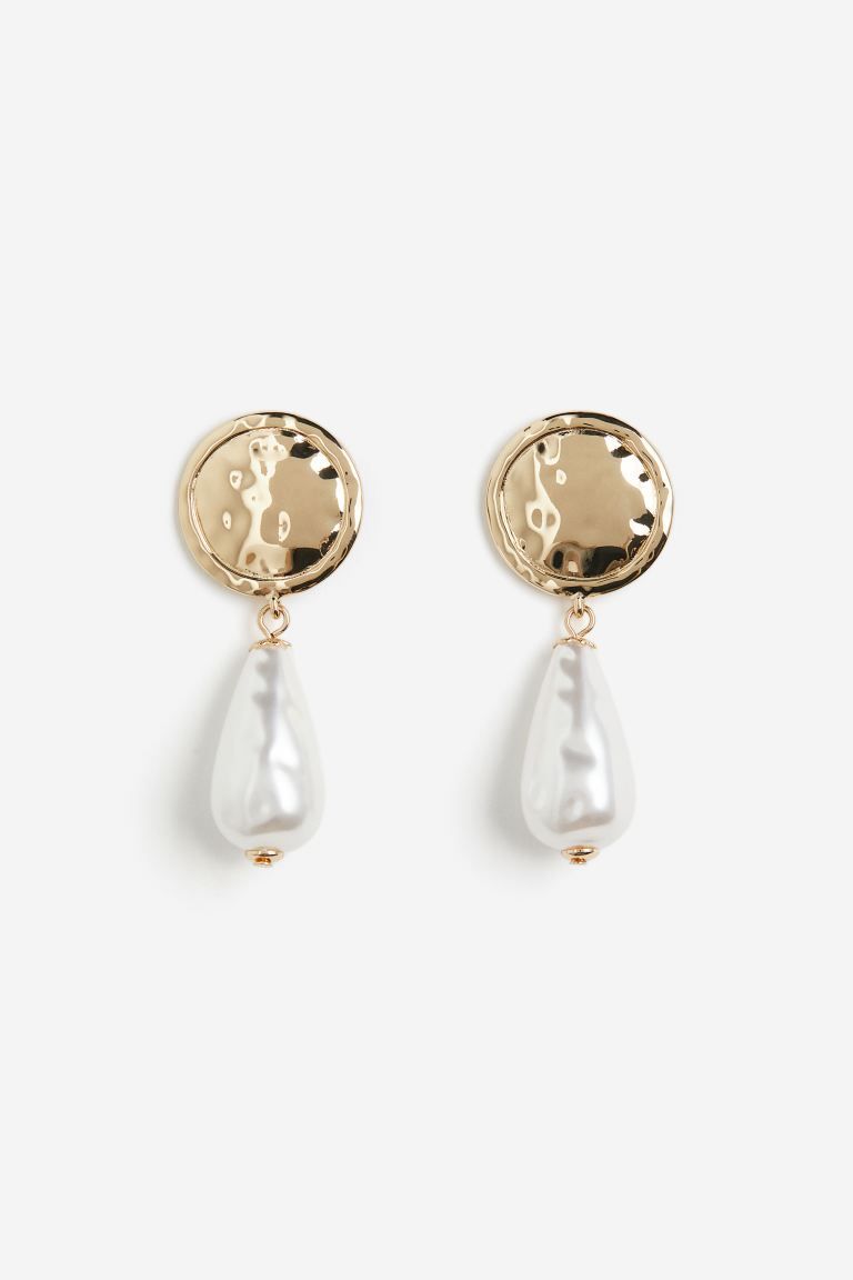 Pendant earrings - Gold-coloured/White - Ladies | H&M GB | H&M (UK, MY, IN, SG, PH, TW, HK)