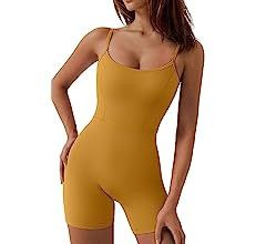 QINSEN Womens Sexy Spaghetti Strap Bodycon Stretch Jumpsuit U Neck One Piece Short Romper | Amazon (US)