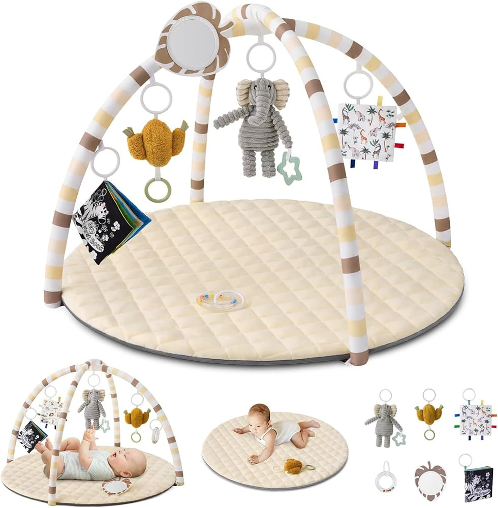 Blissful Diary Baby Play Gym Mat, Tummy Time Activity Mat with 6 Detachable Toys for Stage-Based ... | Amazon (US)