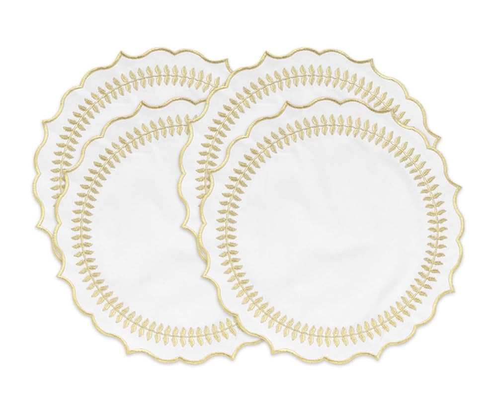 Beige Round Placemats, Gold Scalloped Table Mats, Set of 4, 100% Cotton, 16" Embroidery Placemats... | Amazon (US)
