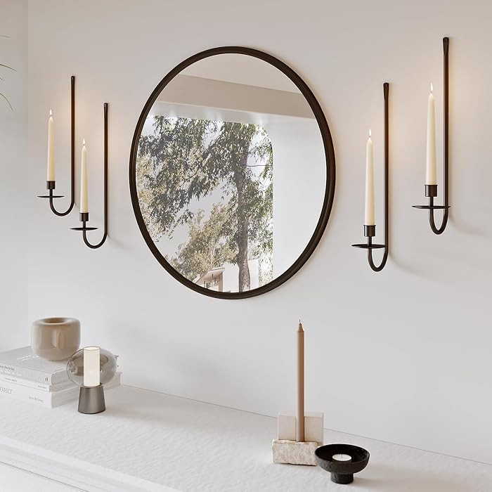 Metal Wall Candle Sconce Holder Set of 4 Wall Mount Candle Holder Pillar Holder Black Modern Wall... | Amazon (US)