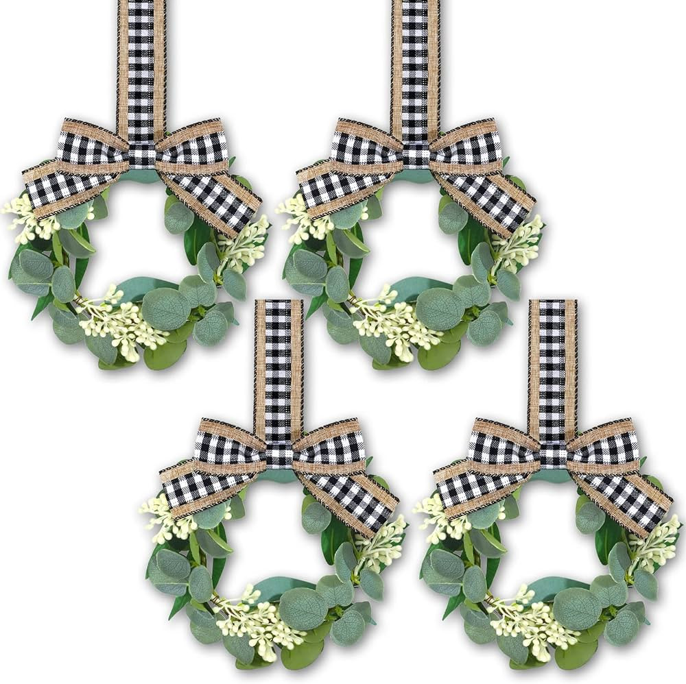 Syhood 4 Pcs 9" Mini Wreath for Front Door Artificial Faux Kitchen Cabinet Wreaths Small for Fron... | Amazon (US)