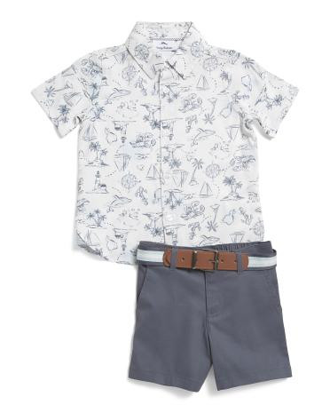 Toddler Boys 2pc Nautical Print Button Up With Shorts Set | TJ Maxx