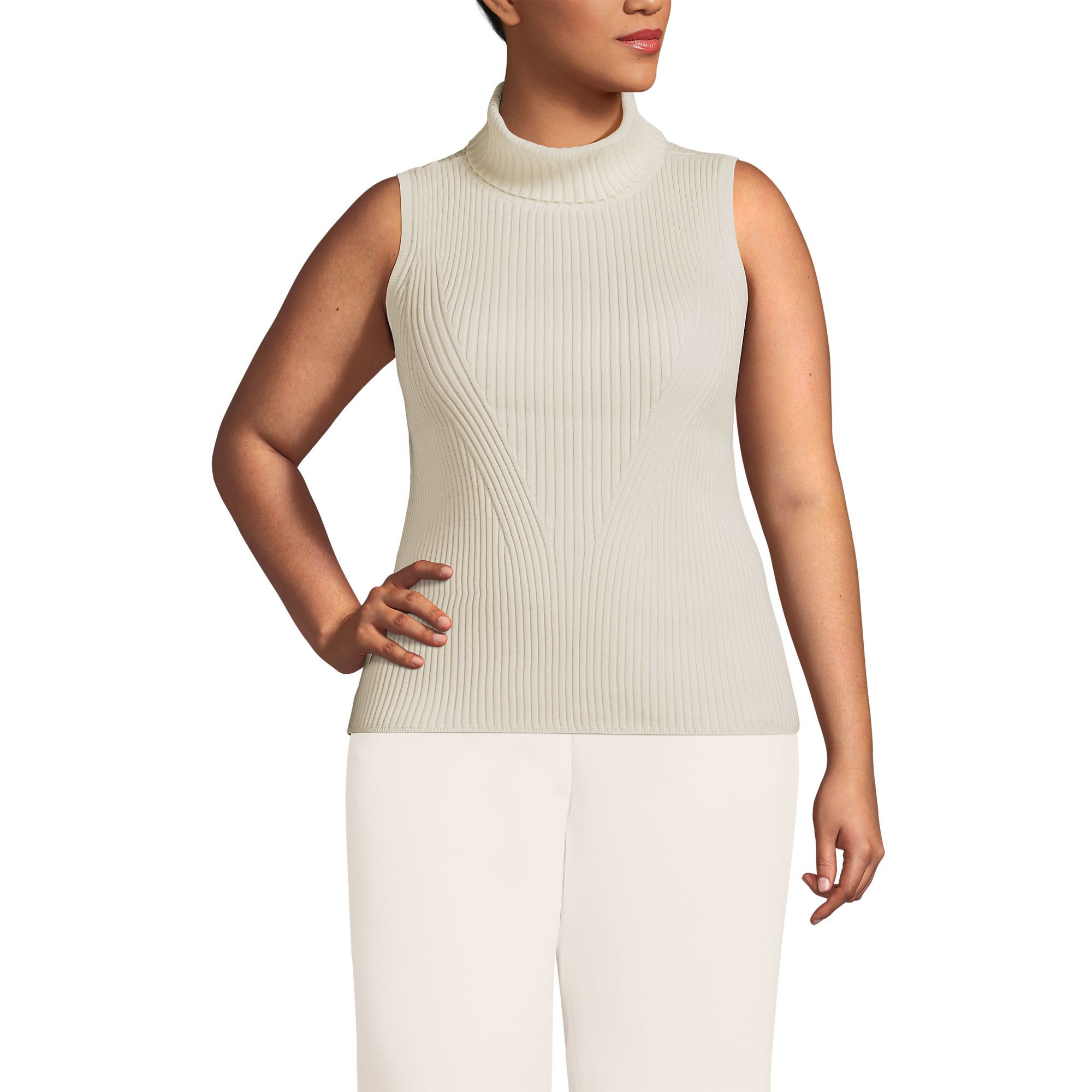 Women's Plus Size Fine Gauge Cotton Turtleneck Tank Sweater | Lands' End (US)