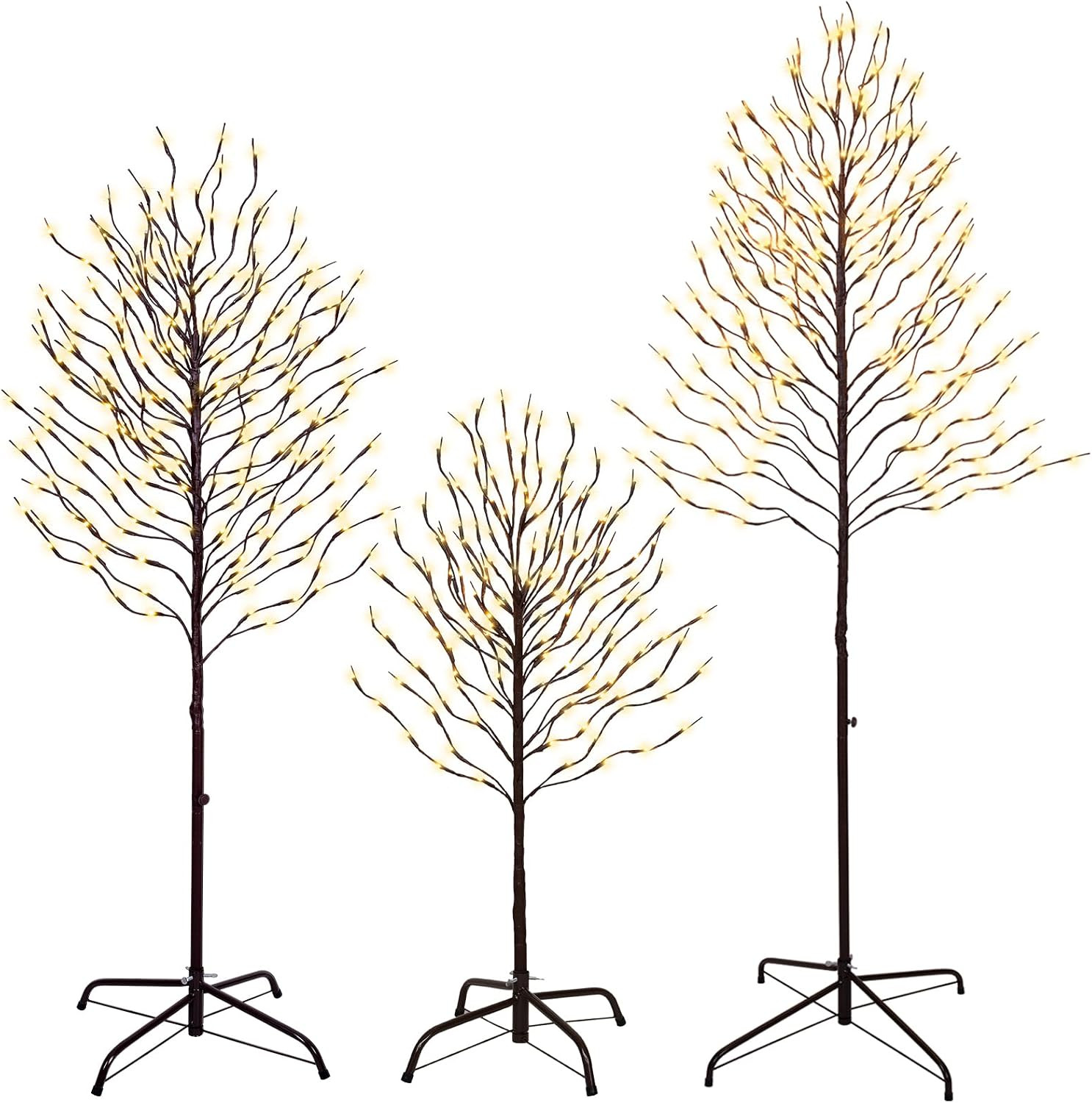 VIVATREES Twinkling Twig Trees Set of 3, 3ft & 5ft & 6ft Lighted Branches with Warm White Fairy Lights, Indoor Outdoor Christmas & Wedding Decor (Brown Branch Star Trees) | Amazon (US)