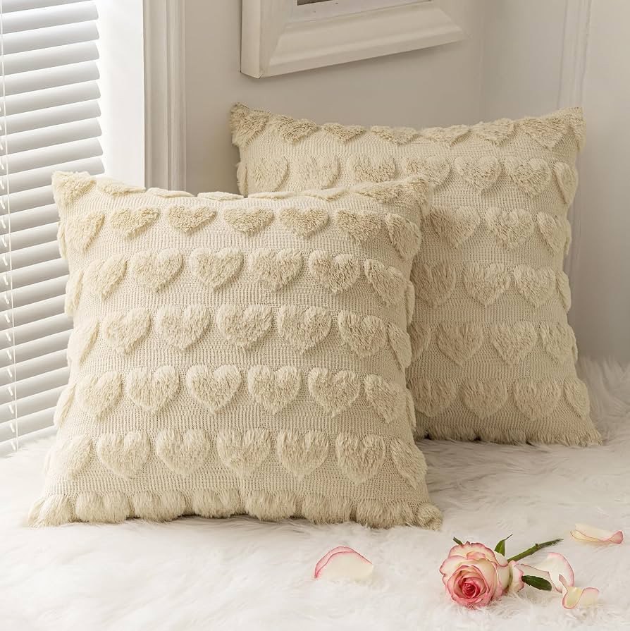 MIULEE Valentines Pillow Covers 18x18 Inch Set of 2 Valentines Day Beige Heart Love Decorative Cu... | Amazon (US)