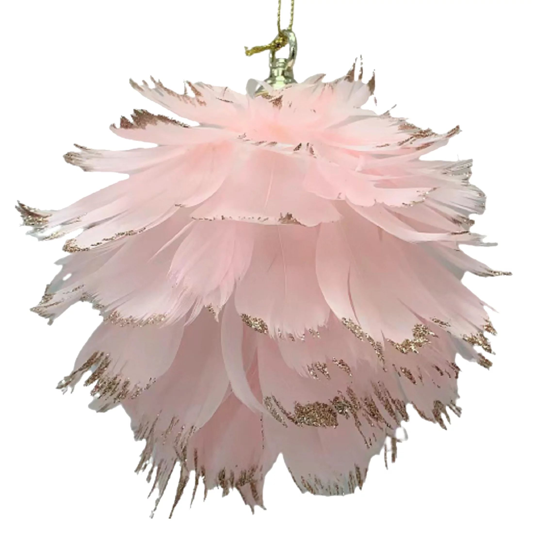 Holiday Time Pink Feather Ball Ornament. Blushful Theme. Pink Color with Gold Glitters Touched-up... | Walmart (US)