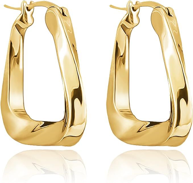 Gold Hoop Earrings for Women，18K Gold Plated Sterling Silver Earrings Fashion Twisted Rope Tria... | Amazon (US)