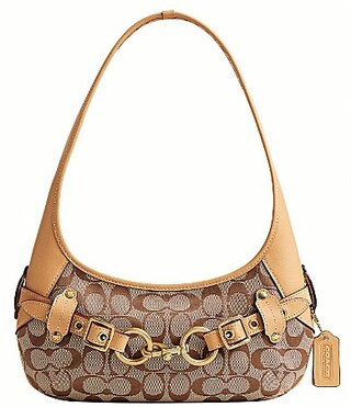 COACH Ergo Signature Logo Belted Canvas Shoulder Bag - Khaki Light Peach | Dillard's