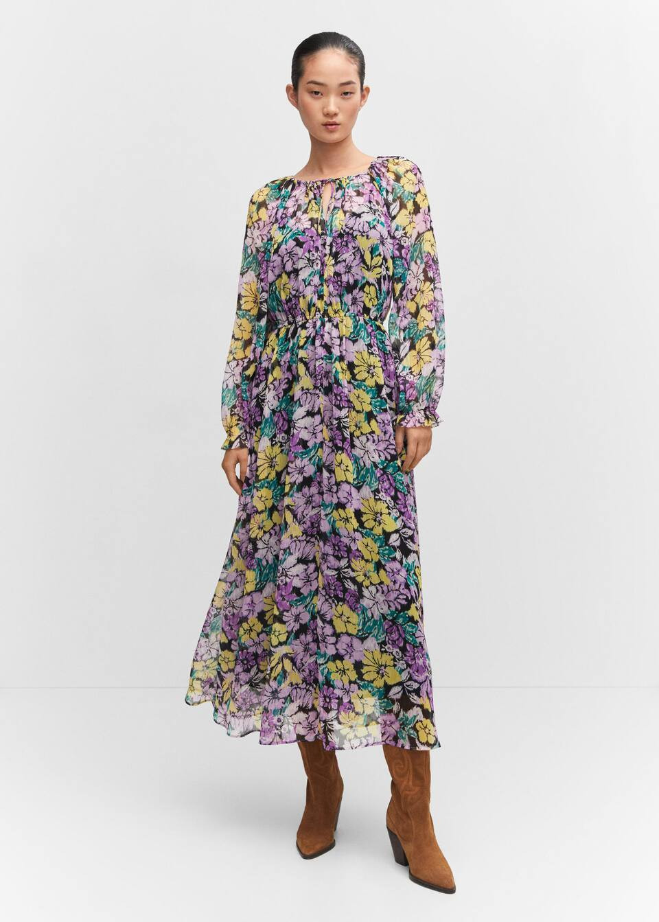 Textured floral-pattern dress -  Women | Mango USA | MANGO (US)