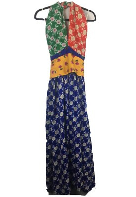 Womens Maxi Dress Size 5 Floral Halter Color Block Long VTG Youth guild | eBay US