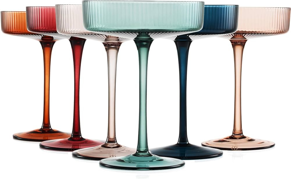 Vintage Art Deco Coupe Glasses Ribbed Coup Martini, Champagne & Cocktail 7oz | Set of 6 | Modern ... | Amazon (US)
