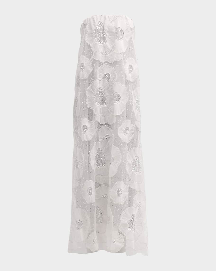 Margot Strapless Beaded Floral Tulle Gown | Neiman Marcus