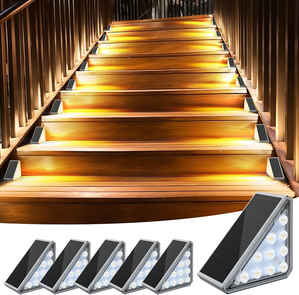 6 Pack Solar Stair Lights Outdoor Stair Lights with Waterproof IP67 LED Solar Light for Outside L... | Amazon (US)