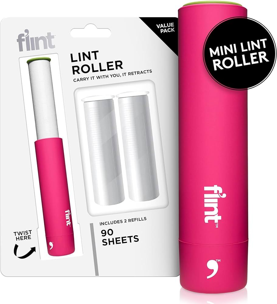 Flint Classic Pink Retractable Mini Lint Roller with 90 Extra Sticky Sheets, Small and Portable L... | Amazon (US)