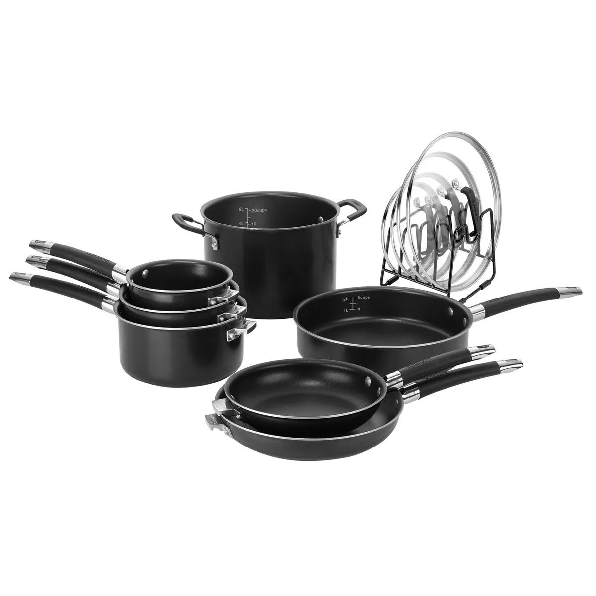 Cuisinart SmartNest Matte 12pc Non-Stick Aluminum Cookware Set N51-12BK - Black | Target