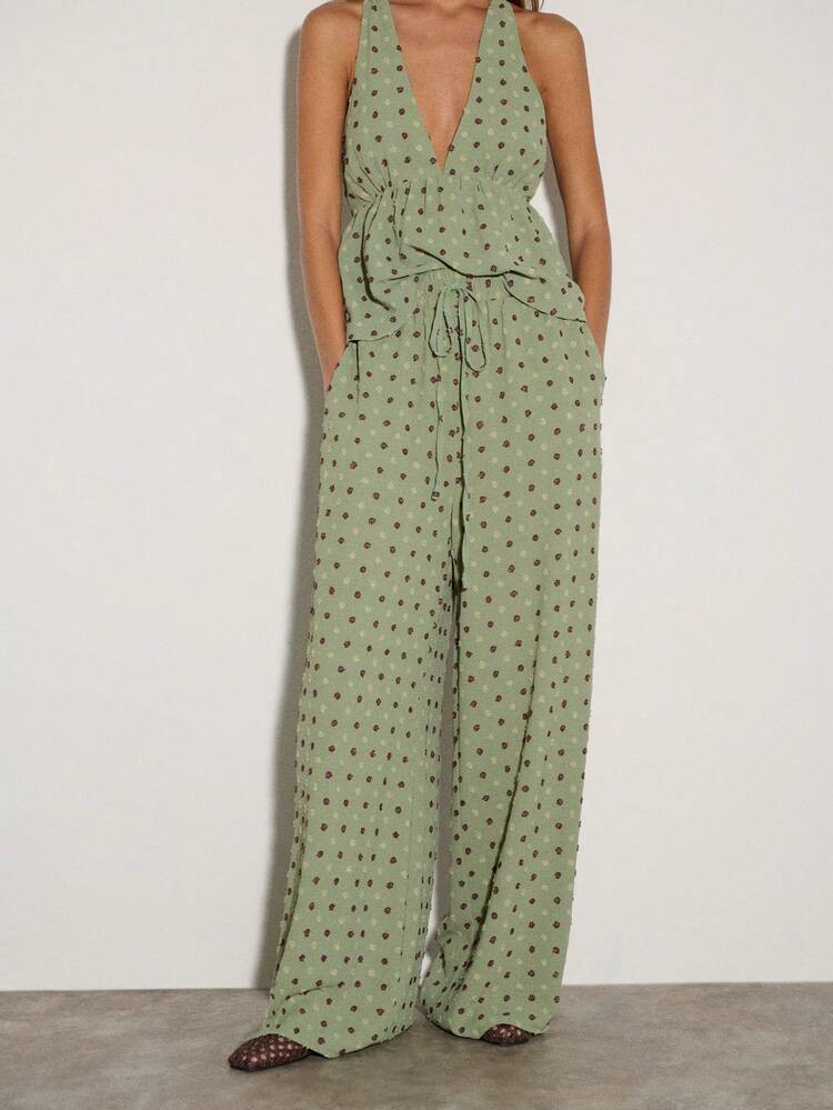 Nöista Two Pieces Co-Ord Set Featuring A Sleeveless V-Neck Peplum Top  Matching Wide-Leg Pants In A Lightweight Textured Polka Dot Fabric. Flowy Breathable  Flattering  Summer Outfits Spring Outfit Women  Outfits. Ideal For Vacation Outfits For Women Beach Outfits Casual Chic Looks Saint John Women's Clothing Summer Outfits For Women Elegant.  Vacation Luxury Going Out  Wedding  Party    Festival  Holiday  Summer | SHEIN