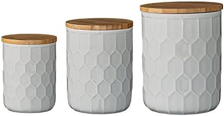 Bloomingville A21700001 Set of 3 White Stoneware Canisters with Bamboo Lids | Amazon (US)