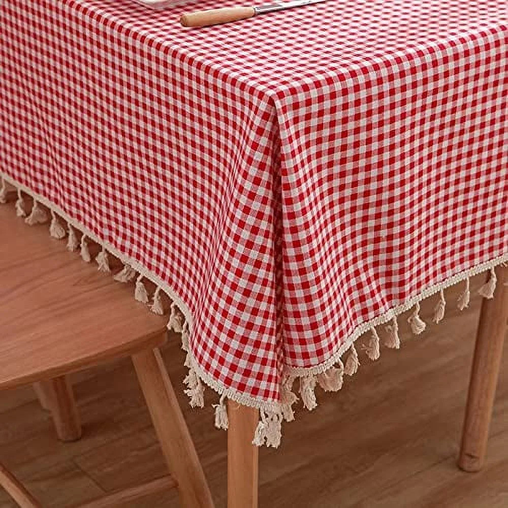 NAMZI Checkered Table Cloth, Vintage Gingham Checkered Tablecloth with Tassel, Red and White Plai... | Walmart (US)