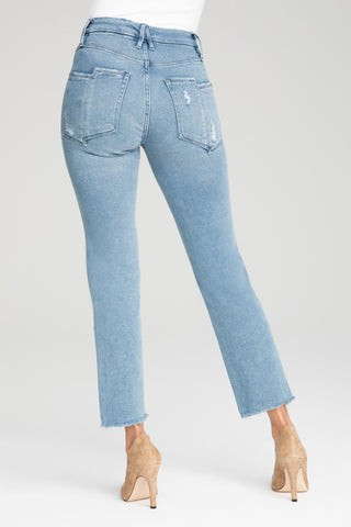 Good Straight Split Pockets Blue449 Straight Leg Ripped Jeans, Plus Size 24 | Good American