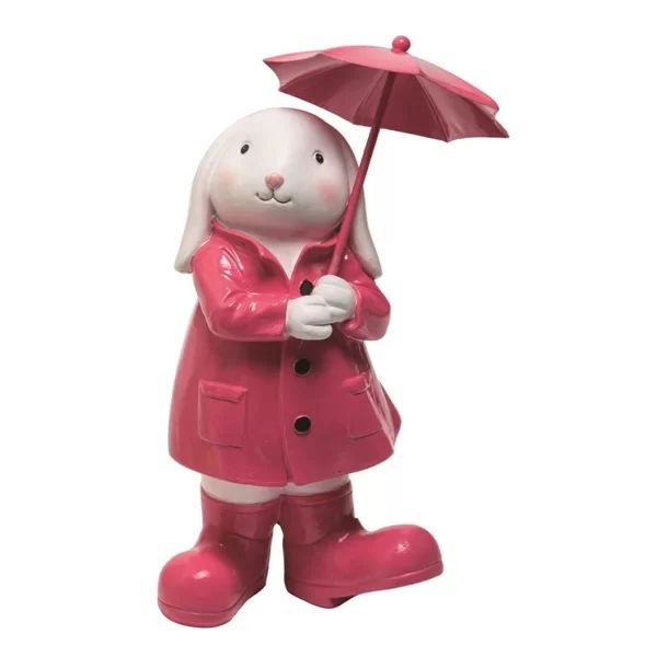 The Holiday Aisle® Resin 9" Pink Easter Bunny With Umbrella Figurine | Wayfair North America
