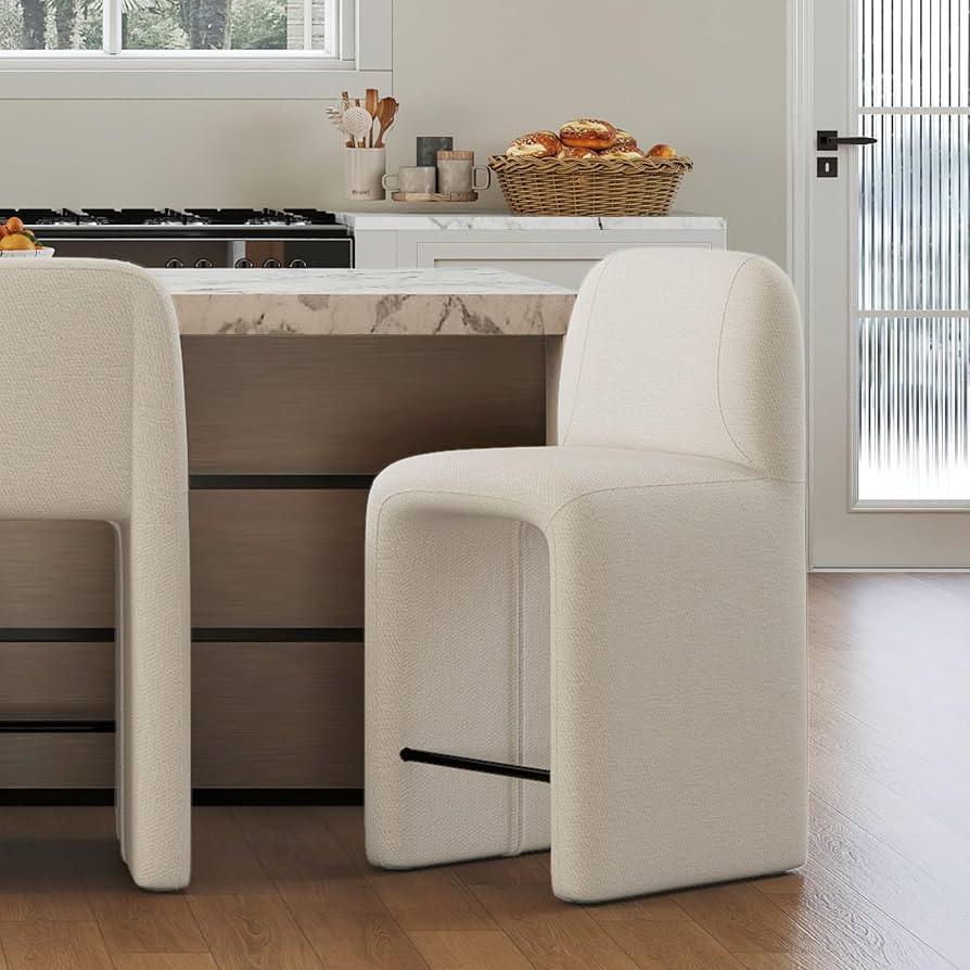 Bohemian Bar Stool with Back, 26" Chenille Upholstered Counter Height Stool with Footrest Urban A... | Amazon (US)