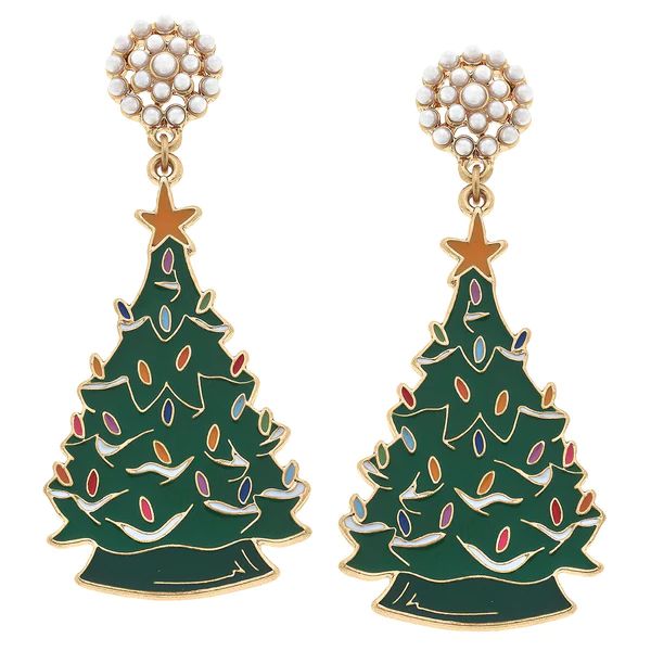 Noelle Enamel Christmas Tree Earrings in Green | CANVAS